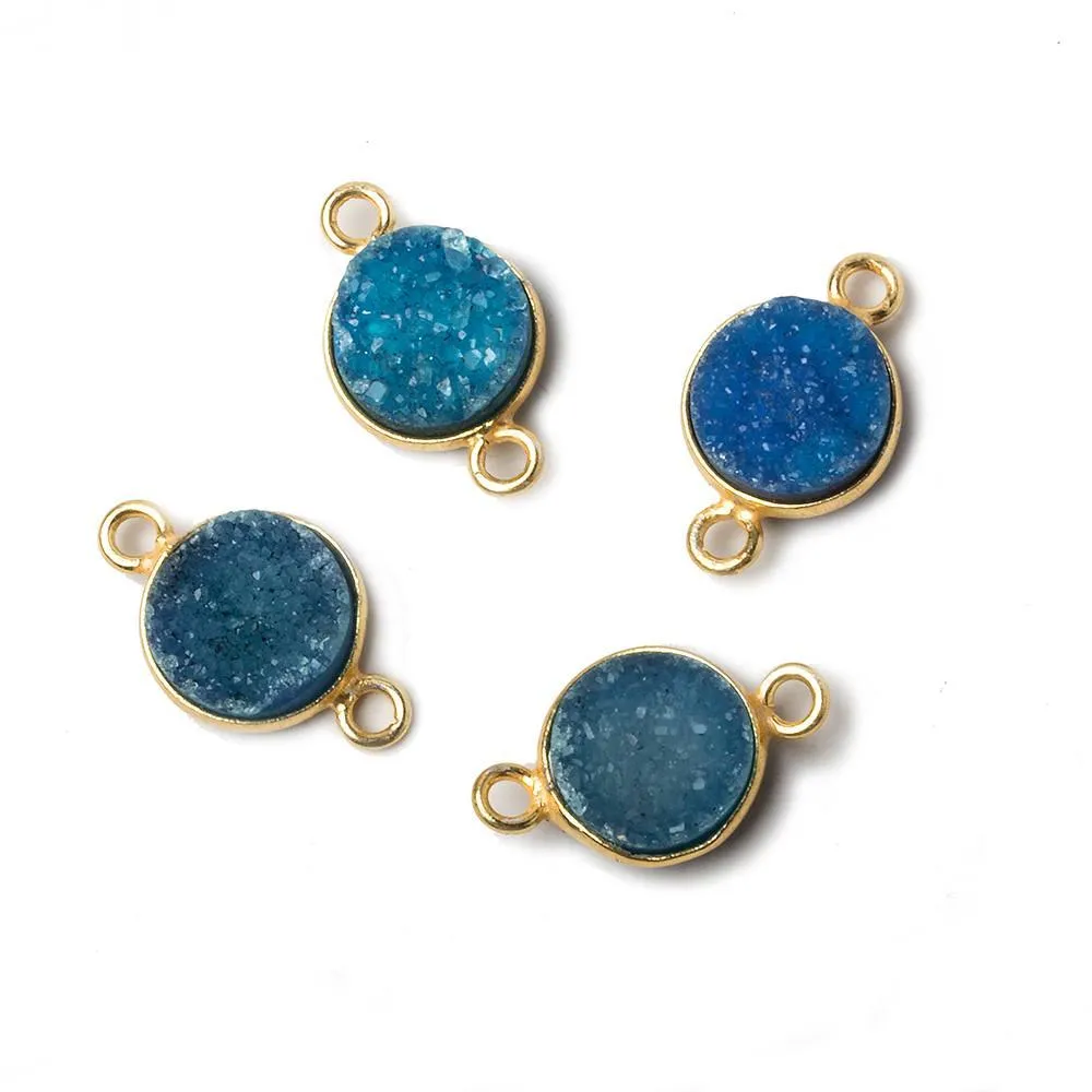 10mm Vermeil Bezel Teal Blue Drusy Coin Connector 1 piece