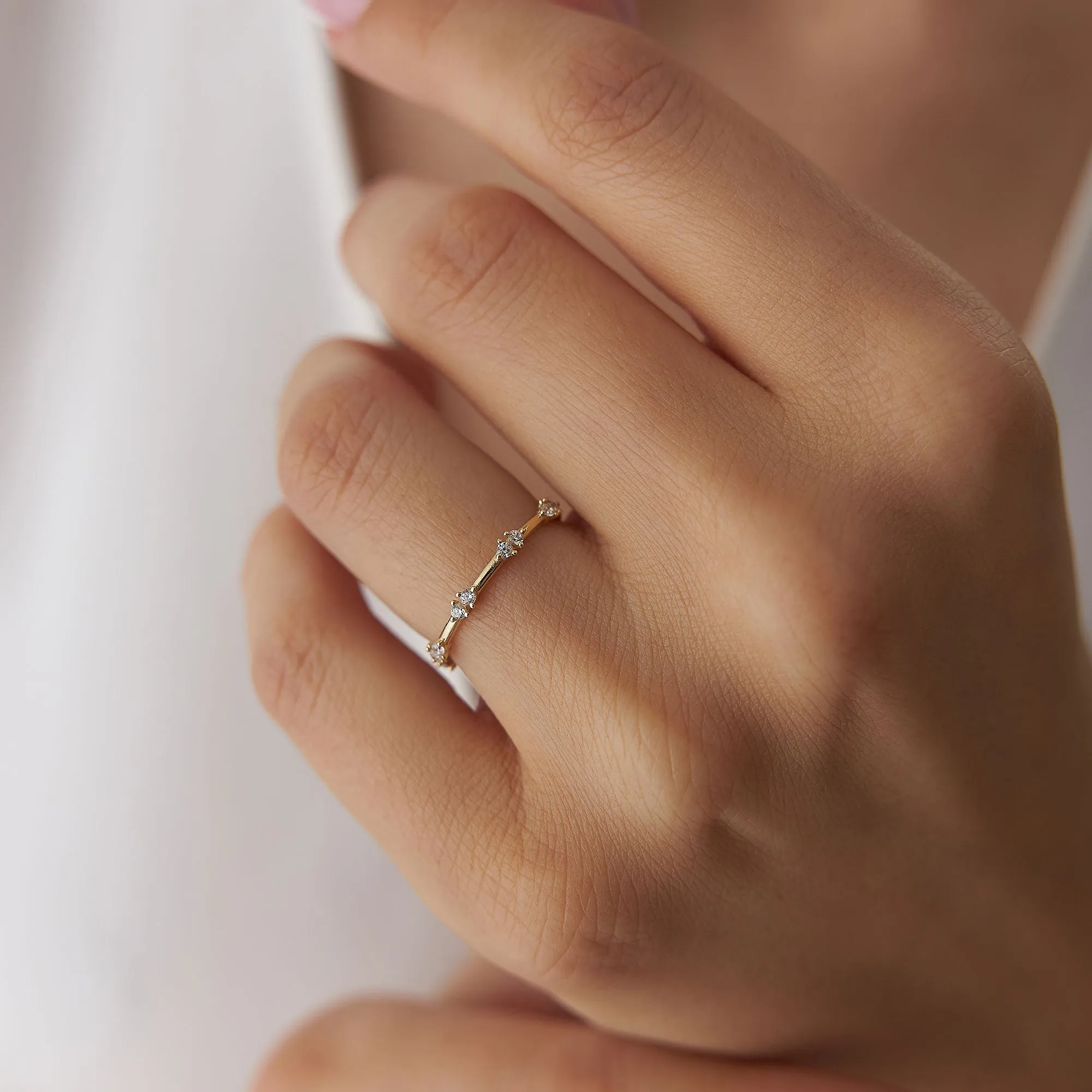 14k Dainty Stacking Diamond Wedding Band