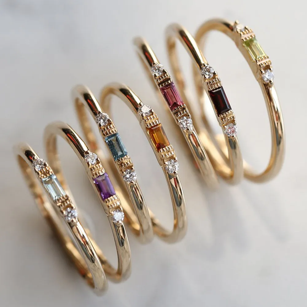 14K Gold Baguette Amethyst With Diamond Ring