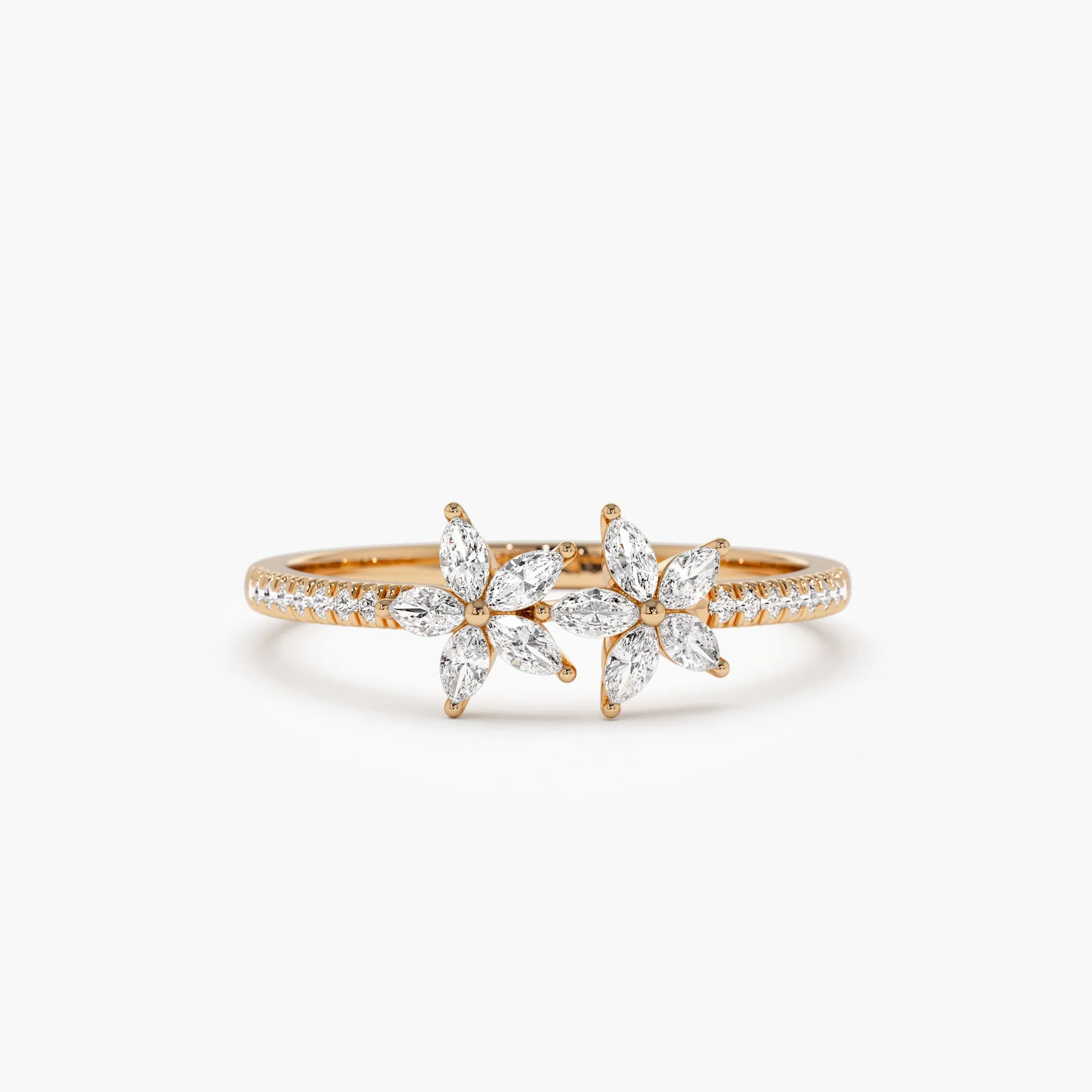 14k Marquise Shaped Diamond Flower Design Statement Ring