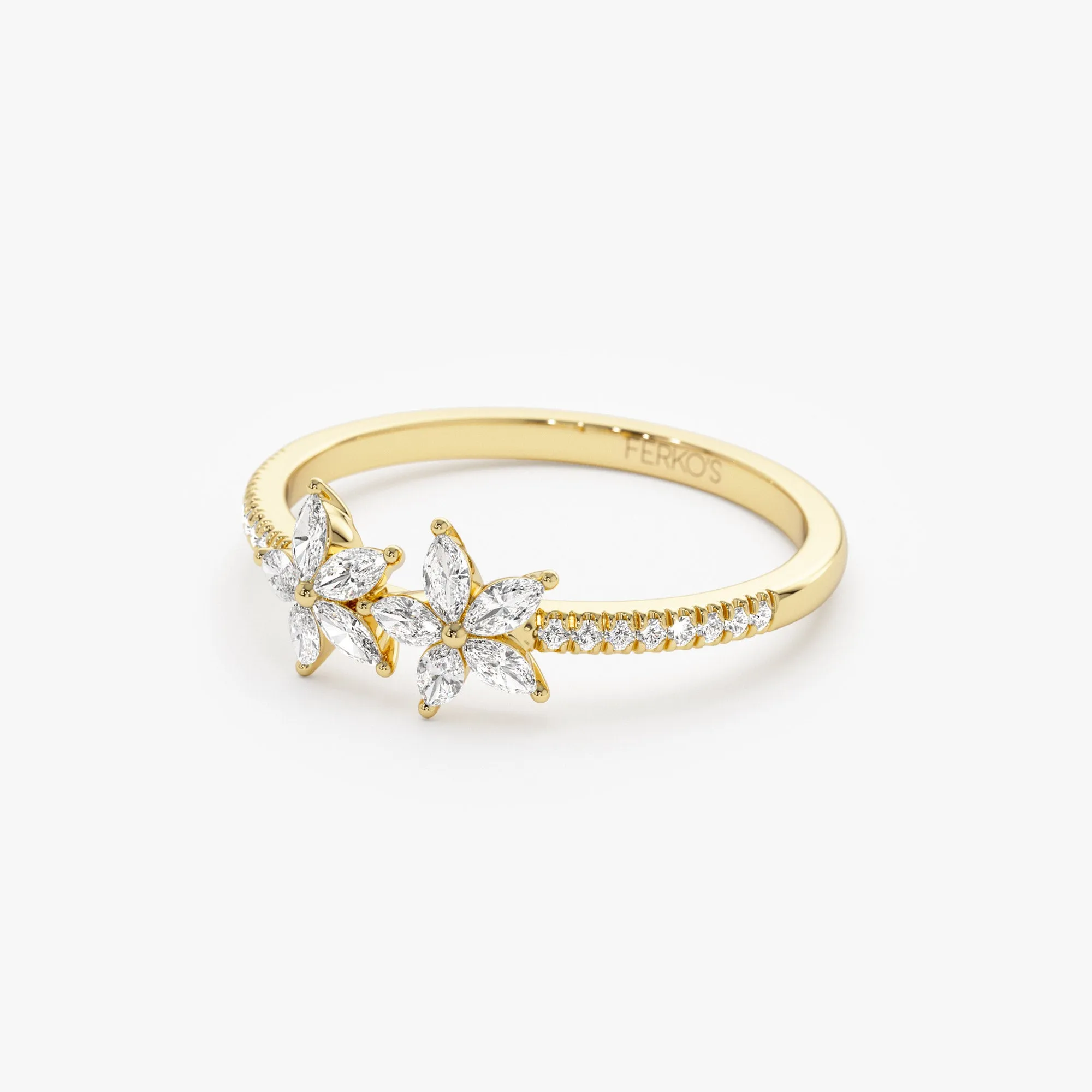 14k Marquise Shaped Diamond Flower Design Statement Ring