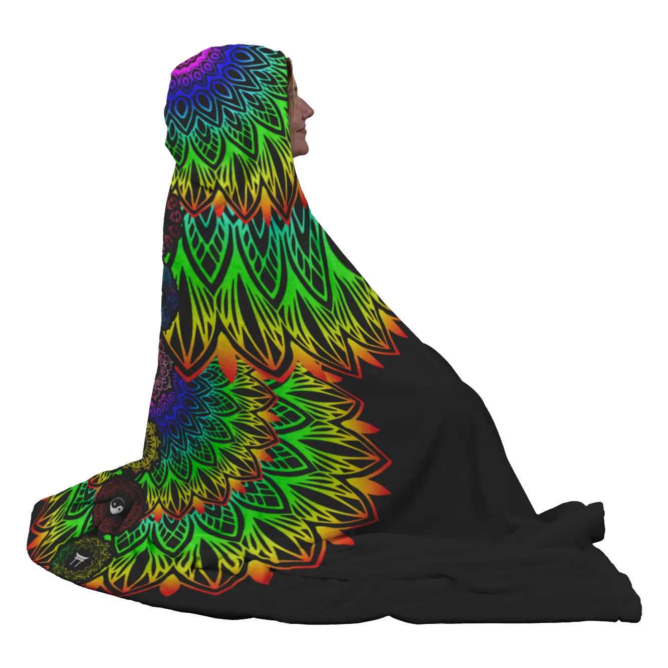 Black Chakra Moon Yin Yang Hooded Blanket