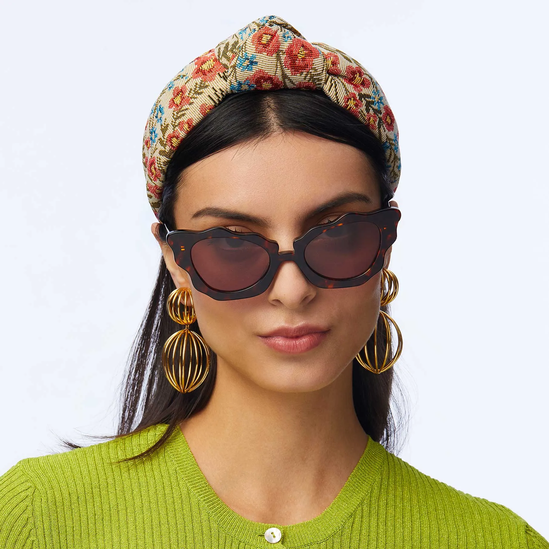 CORAL FLORAL BROCADE KNOTTED HEADBAND