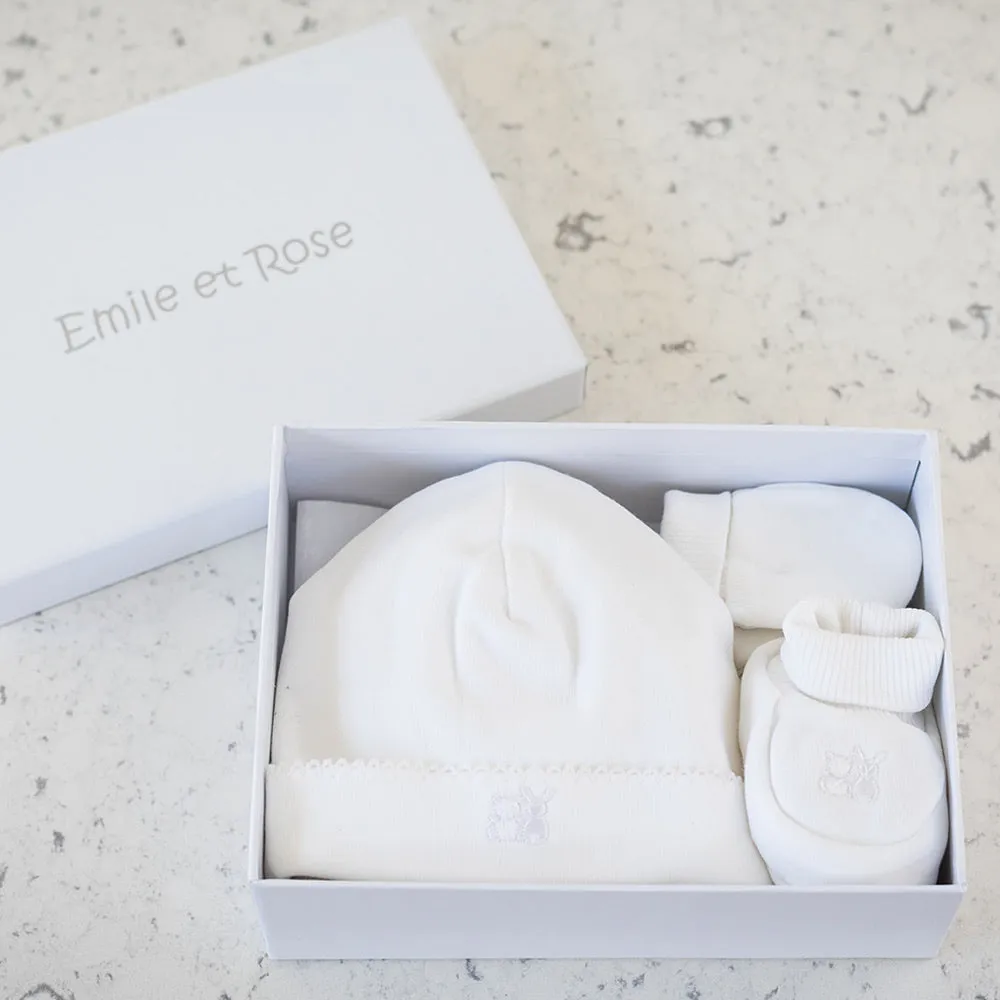 Emile et Rose - Baby Hat, Mitt & Bootie Gift Set, Nox WHITE
