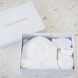 Emile et Rose - Baby Hat, Mitt & Bootie Gift Set, Nox WHITE
