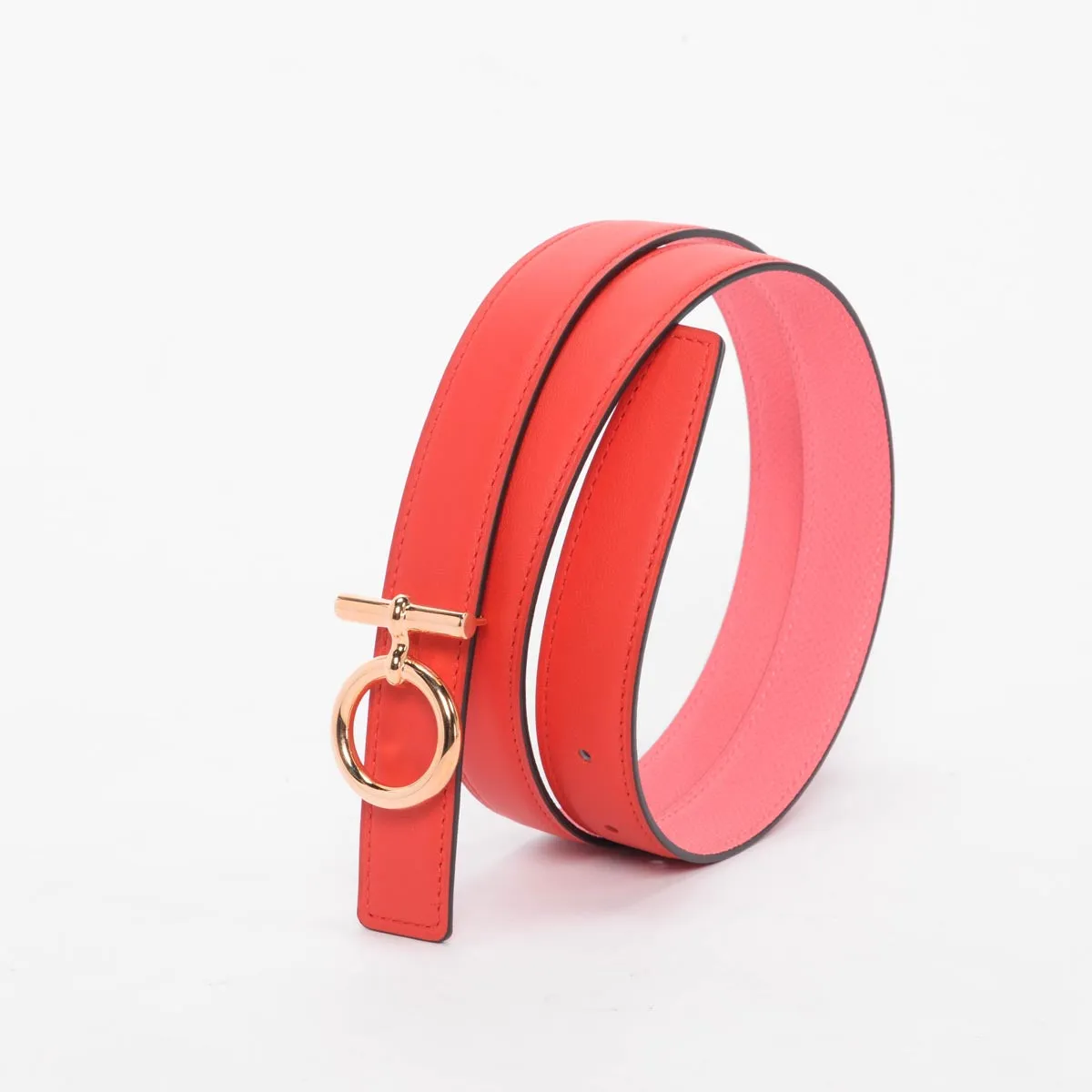 Hermes Rose Azalee & Rouge de Coeur Flot Reversible Belt