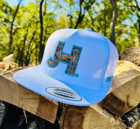 NEW Jobes Hats Trucker - All White Aztec Orange Turquoise Outline