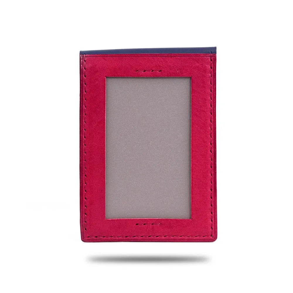 Peacock Blue & Crimson Red Leather Business Cardholder