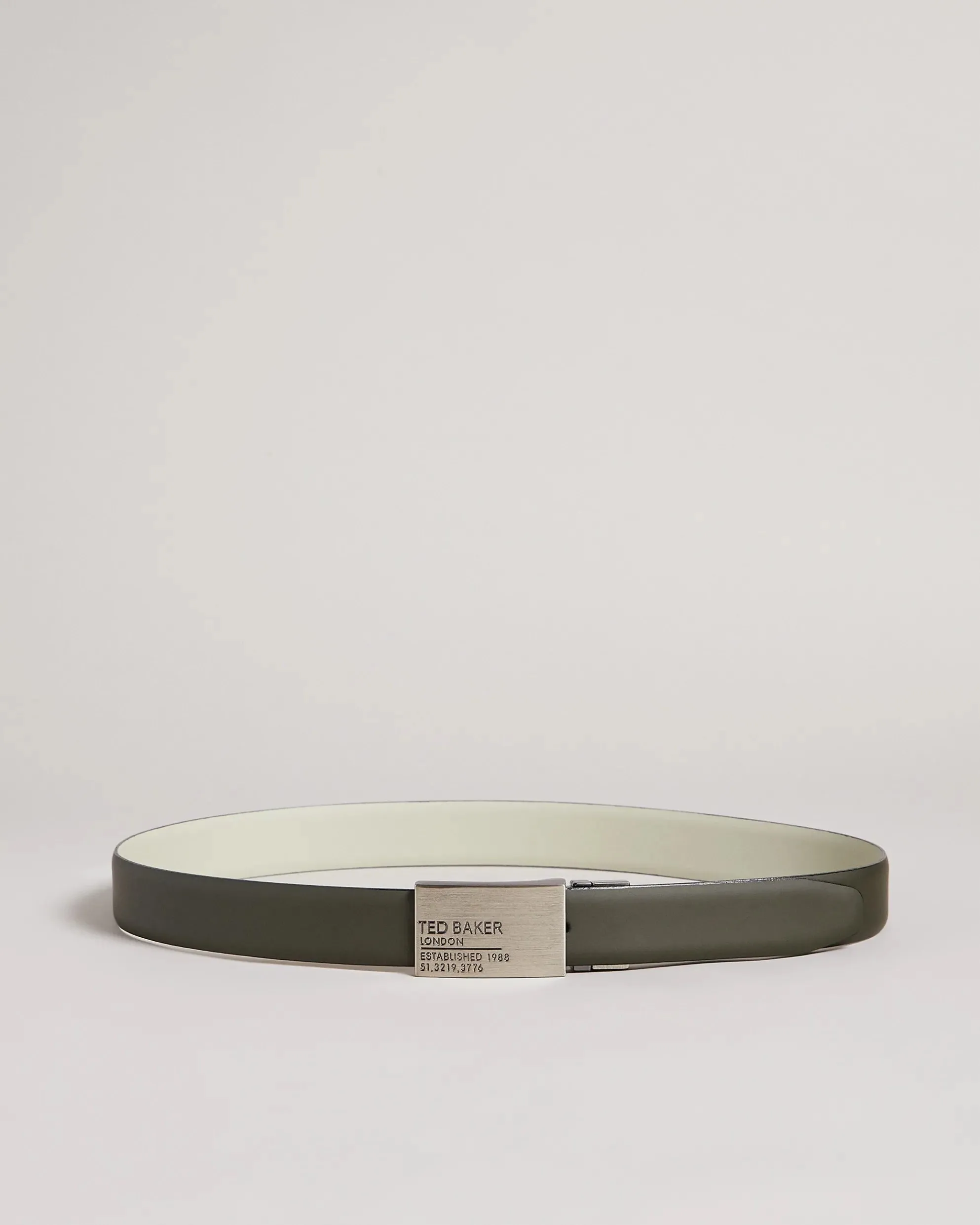 Reversible Plate Leather Belt - Khaki