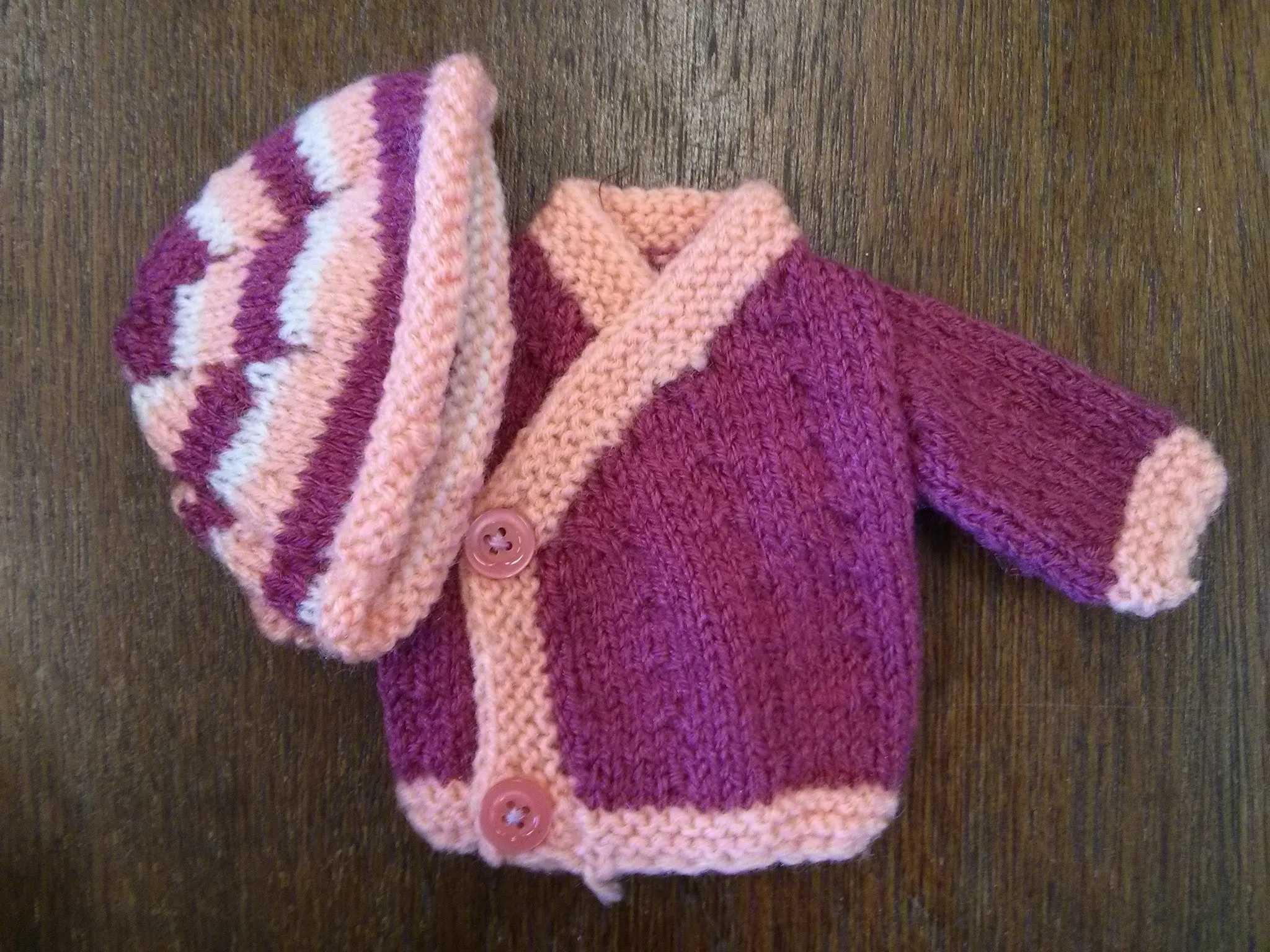 Small Doll Knitted Jacket and Beanie