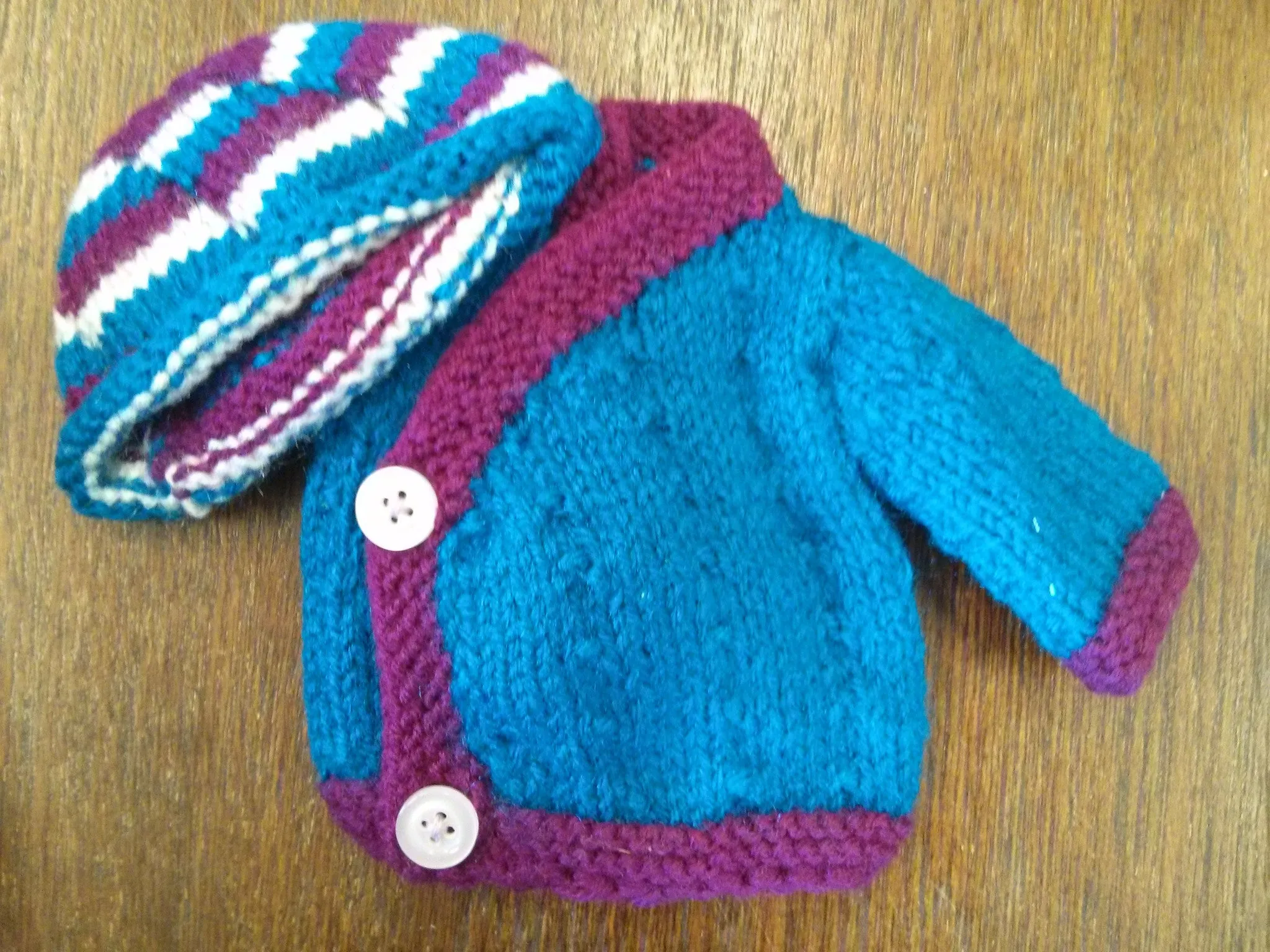 Small Doll Knitted Jacket and Beanie