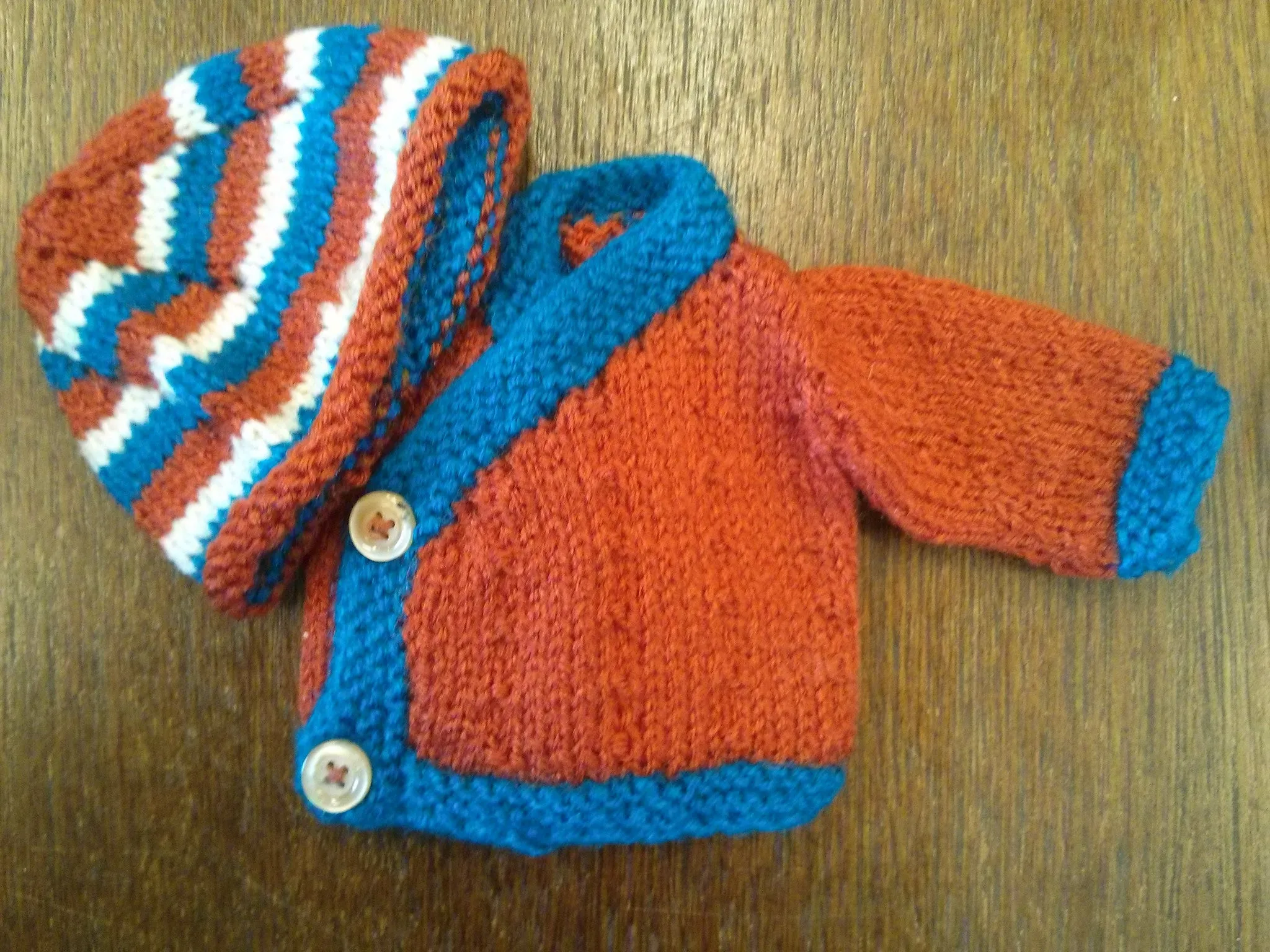 Small Doll Knitted Jacket and Beanie