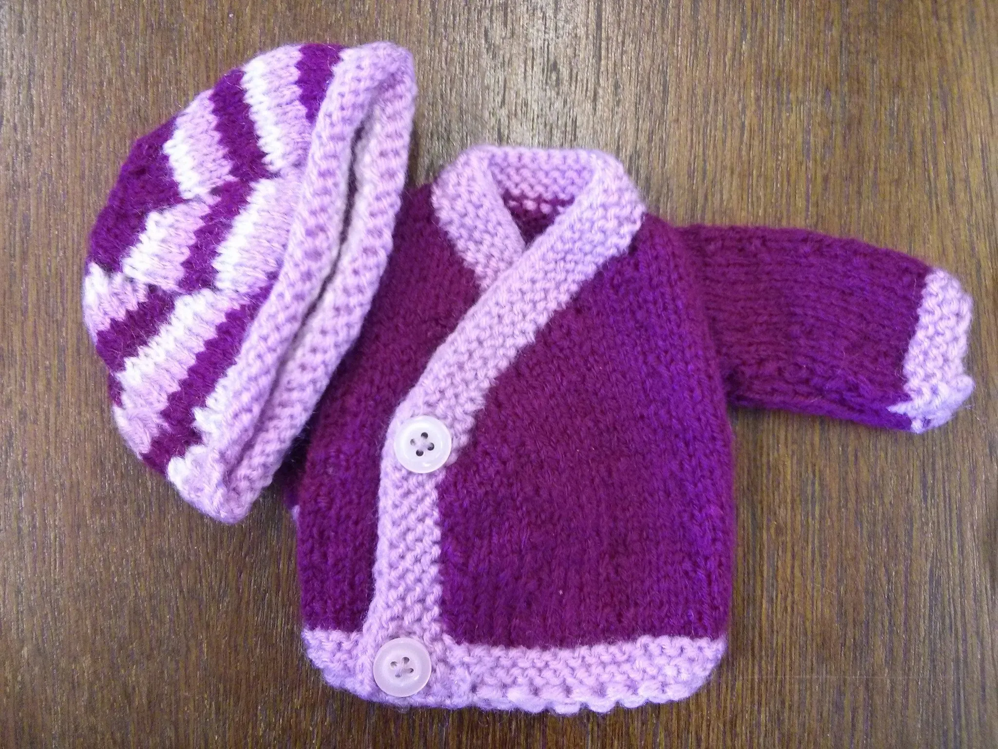 Small Doll Knitted Jacket and Beanie