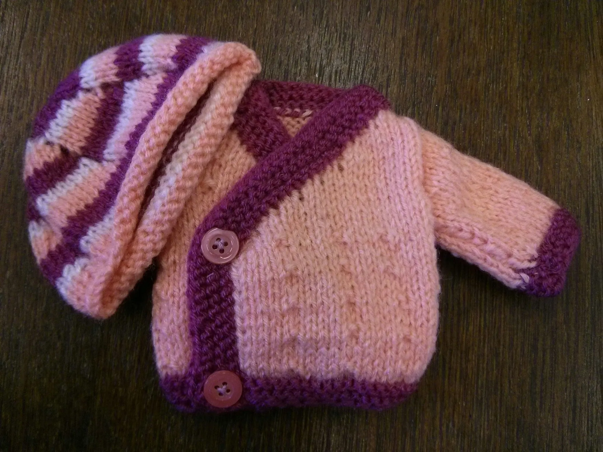 Small Doll Knitted Jacket and Beanie