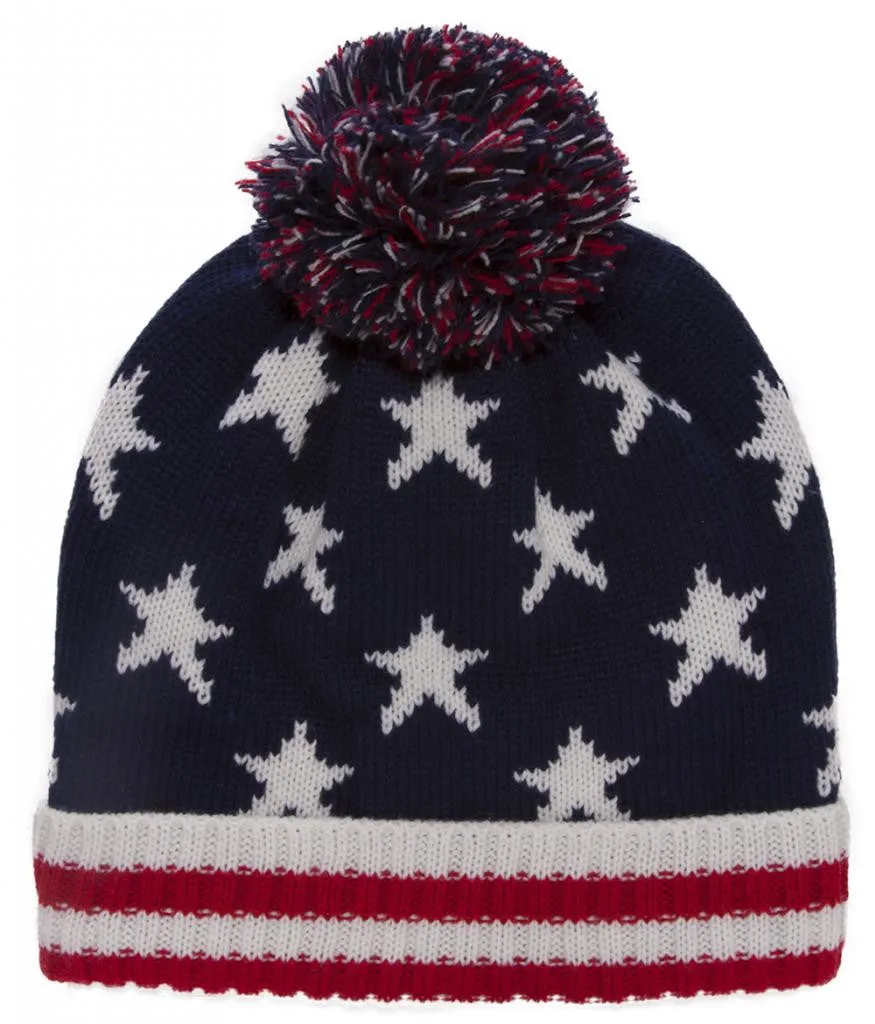 TopHeadwear USA Flag Beanie w/ Pom